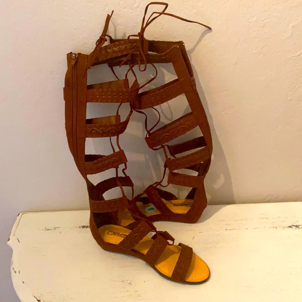 Brown Carlos goddess sandals size 6
